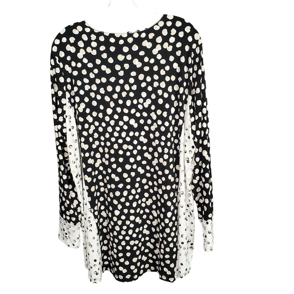 Susan Graver XL Tunic Top Polka Dot V Neck Liquid Knit Long Sleeve Flared Hem - Picture 3 of 11